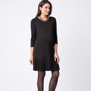 Black Maternity Dress with Pleated Detail